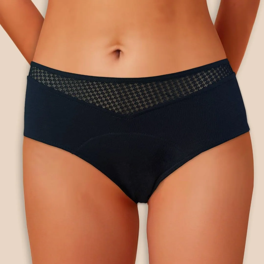 shorty menstruel avec un bandeau de dentelle charmant avec un bandeau de dentelle charmant pour toutes les pertes quotidiennes : pertes blanches, post-partum, fuites urinaires...