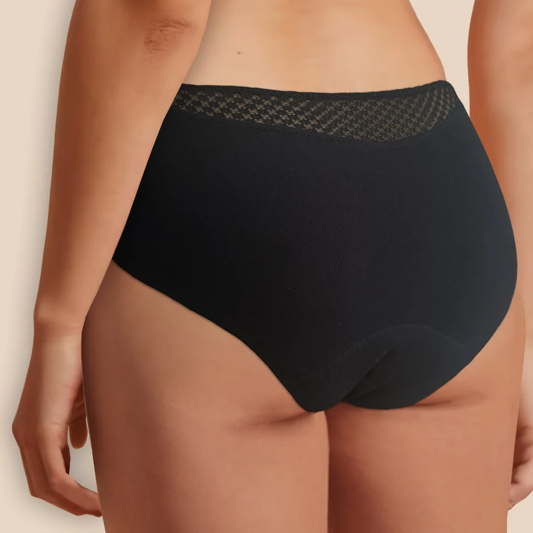 culotte menstruelle avec un bandeau de dentelle charmant pour toutes les pertes quotidiennes : pertes blanches, post-partum, fuites urinaires....